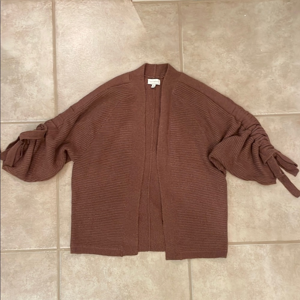 Lucky Brand Cocoa Brown Open Cardigan with Puff Sleeves